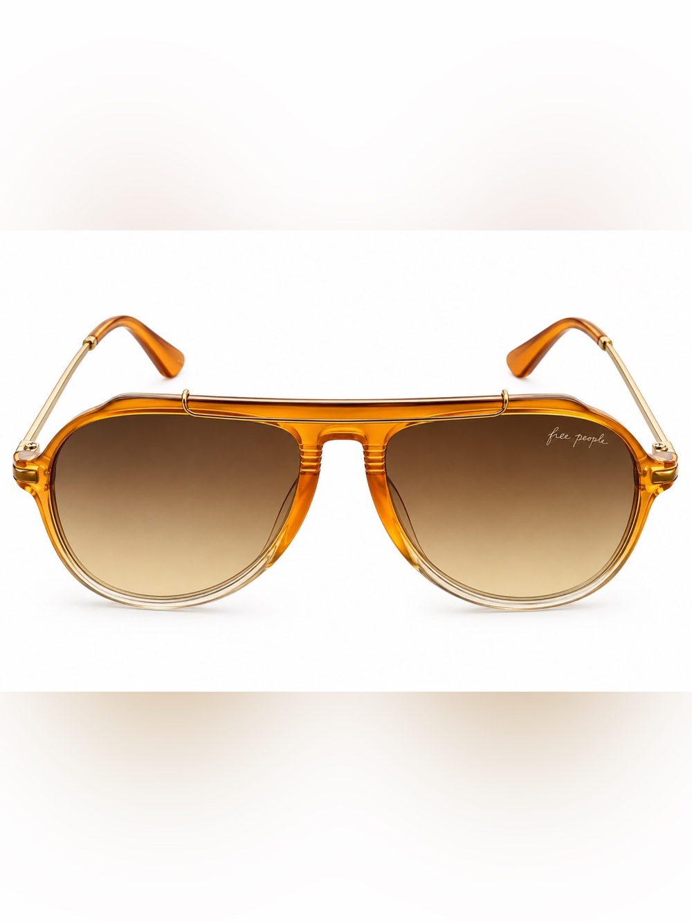 Free People Oversized Amber Aviator Sunglasses Gold-Tone Gradient Lens